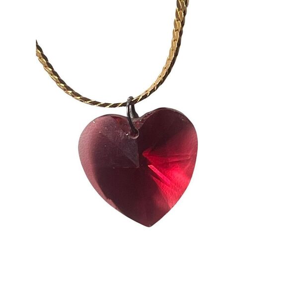 Swarovski 3D Ruby Red  Large Heart Pendant Necklace Gold Plated Women’s - Picture 7 of 8